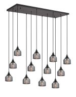 Arvo 12 Light Rectangular Pendant, E27, Satin Black/Prismatic Dome Glass, Smoke Item Weight: 16.1kg
