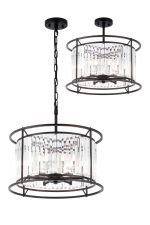 Munito IP 50cm Pendant/Semi Ceiling Convertible, 6 x G9, IP44, Satin Black/Clear Crystal