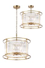 Munito IP 50cm Pendant/Semi Ceiling Convertible, 6 x G9, IP44, Gold/Clear Crystal