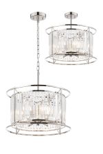 Munito IP 50cm Pendant/Semi Ceiling Convertible, 6 x G9, IP44, Polished Nickel/Clear Crystal