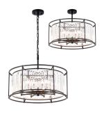 Munito IP 65cm Pendant/Semi Ceiling Convertible, 8 x G9, IP44, Satin Black/Clear Crystal
