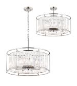 Munito IP 65cm Pendant/Semi Ceiling Convertible, 8 x G9, IP44, Polished Nickel/Clear Crystal