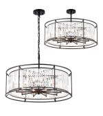Munito IP 80cm Pendant/Semi Ceiling Convertible, 10 x G9, IP44, Satin Black/Clear Crystal