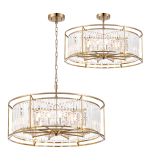 Munito IP 80cm Pendant/Semi Ceiling Convertible, 10 x G9, IP44, Gold/Clear Crystal
