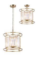 Munito IP 36cm Pendant/Semi Ceiling Convertible, 3 x G9, IP44, Gold/Clear Crystal