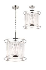 Munito IP 36cm Pendant/Semi Ceiling Convertible, 3 x G9, IP44, Polished Nickel/Clear Crystal