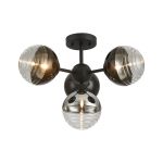 Fiorella 51cm Semi-Flush Multi Arm Ceiling Light, 4 x G9, Satin Black/Black/Chrome/Clear Two-Tone Round Spiral Glass (A)