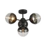 Fiorella 51cm Semi-Flush Multi Arm Ceiling Light, 4 x G9, Satin Black/Black/Clear Two-Tone Round Spiral Glass (A)