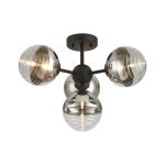 Fiorella 51cm Semi-Flush Multi Arm Ceiling Light, 4 x G9, Satin Black/Chrome/Clear Two-Tone Round Spiral Glass (A)
