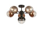 Fiorella 62cm Semi-Flush Multi Arm Ceiling Light, 6 x G9, Satin Black/Black/Copper/Clear Two-Tone Round Spiral Glass (A)