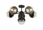 Fiorella 62cm Semi-Flush Multi Arm Ceiling Light, 6 x G9, Satin Black/Black/Clear Two-Tone Round Spiral Glass (A)