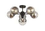 Fiorella 62cm Semi-Flush Multi Arm Ceiling Light, 6 x G9, Satin Black/Chrome/Clear Two-Tone Round Spiral Glass (A)