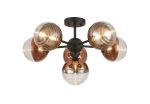 Fiorella 62cm Semi-Flush Multi Arm Ceiling Light, 6 x G9, Satin Black/Copper/Clear Two-Tone Round Spiral Glass (A)