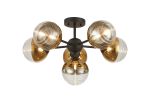 Fiorella 62cm Semi-Flush Multi Arm Ceiling Light, 6 x G9, Satin Black/Gold/Clear Two-Tone Round Spiral Glass (A)