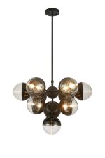Fiorella Telescopic Multi Arm Pendant, 10 x G9, Satin Black/Black/Clear Two-Tone Round Spiral Glass (A)