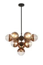 Fiorella Telescopic Multi Arm Pendant, 10 x G9, Satin Black/Copper/Clear Two-Tone Round Spiral Glass (A)