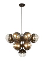 Fiorella Telescopic Multi Arm Pendant, 13 x G9, Satin Black/Black/Clear Two-Tone Round Spiral Glass (A)