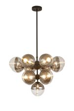 Fiorella Telescopic Multi Arm Pendant, 13 x G9, Satin Black/Chrome/Clear Two-Tone Round Spiral Glass (A)