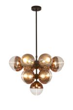 Fiorella Telescopic Multi Arm Pendant, 13 x G9, Satin Black/Copper/Clear Two-Tone Round Spiral Glass (A)
