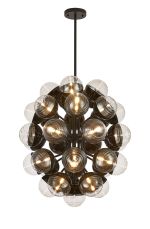 Fiorella 74cm Fixed Multi Arm Sphere Pendant, 35 x G9, Satin Black/Black/Clear Two-Tone Round Spiral Glass (A)