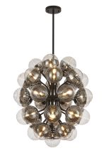 Fiorella 74cm Fixed Multi Arm Sphere Pendant, 35 x G9, Satin Black/Chrome/Clear Two-Tone Round Spiral Glass (A)