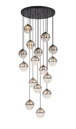 Fiorella 68cm Pendant, 16 x G9, Satin Black/Chrome/Clear Two-Tone Round Spiral Glass (A)