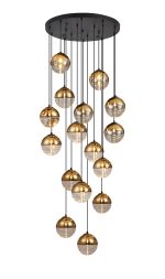 Fiorella 68cm Pendant, 16 x G9, Satin Black/Gold/Clear Two-Tone Round Spiral Glass (A)