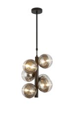 Fiorella Vertical Linear Telescopic Pendant, 6 x G9, Satin Black/Chrome/Clear Two-Tone Round Spiral Glass (A)