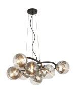 Fiorella 88cm Twisted Pendant, 9 x G9, Satin Black/Chrome/Clear Two-Tone Round Spiral Glass (A)