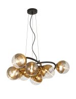 Fiorella 88cm Twisted Pendant, 9 x G9, Satin Black/Gold/Clear Two-Tone Round Spiral Glass (A)