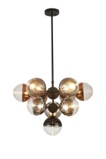 Fiorella Telescopic Multi Arm Pendant, 10 x G9, Satin Black/Black/Chrome/Copper/Clear Two-Tone Round Spiral Glass (A)