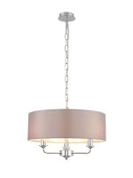 Banyan 3 Light Multi Arm Pendant, With 1.5m Chain, E14 Polished Chrome With 45cm x 15cm Faux Silk Shade, Grey
