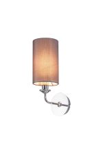 Banyan 1 Light Switched Wall Lamp, E14 Polished Chrome With 12cm Faux Silk Shade, Grey