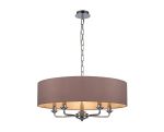 Banyan 5 Light Multi Arm Pendant, With 1.5m Chain, E14 Polished Chrome With 60cm x 15cm Dual Faux Silk Shade, Taupe/Halo Gold