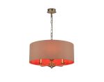 Banyan 3 Light Multi Arm Pendant, With 1.5m Chain, E14 Antique Brass With 50cm x 20cm Dual Faux Silk Shade, Antique Gold/Ruby