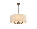 Banyan 3 Light Multi Arm Pendant, With 1.5m Chain, E14 Antique Brass With 50cm x 20cm Faux Silk Shade, Ivory Pearl/White Laminate