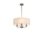 Banyan 3 Light Multi Arm Pendant, With 1.5m Chain, E14 Satin Nickel With 45cm x 15cm Faux Silk Shade, Ivory Pearl/White Laminate