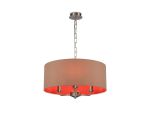 Banyan 3 Light Multi Arm Pendant, With 1.5m Chain, E14 Satin Nickel With 50cm x 22cm Dual Faux Silk Shade, Antique Gold/Ruby