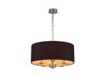 Banyan 3 Light Multi Arm Pendant, With 1.5m Chain, E14 Satin Nickel With 50cm x 22cm Dual Faux Silk Shade, Black/Green Olive