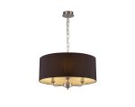 Banyan 3 Light Multi Arm Pendant, With 1.5m Chain, E14 Satin Nickel With 50cm x 22cm Faux Silk Shade, Black/White Laminate