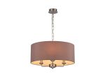 Banyan 3 Light Multi Arm Pendant, With 1.5m Chain, E14 Satin Nickel With 50cm x 22cm Dual Faux Silk Shade, Taupe/Halo Gold
