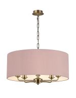 Banyan 5 Light Multi Arm Pendant, With 1.5m Chain, E14 Antique Brass With 60cm x 22cm Dual Faux Silk Shade, Taupe/Halo Gold