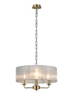 Banyan 3 Light Multi Arm Pendant With 45cm x 15cm Organza Shade Antique Brass/Grey