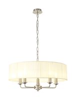 Banyan 5 Light Multi Arm Pendant With 60cm x 15cm Organza Shade Satin Nickel/Cream