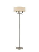 Banyan 3 Light Switched Floor Lamp With 45cm x 15cm Dual Faux Silk Shade, Nude Beige/Moonlight Polished Nickel