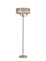 Banyan 3 Light Switched Floor Lamp With 45cm x 15cm Grey Organza Shade Polished Nickel/Grey