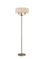 Banyan 3 Light Switched Floor Lamp With 45cm x 15cm Faux Silk Shade, Ivory Pearl/White Laminate Antique Brass