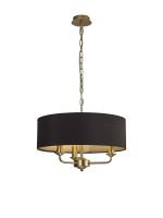 Banyan 3 Light Multi Arm Pendant With 45cm x 15cm Faux Silk Fabric Shade Champagne Gold/Black