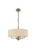 Banyan 3 Light Multi Arm Pendant With 45cm x 15cm Faux Silk Fabric Shade Champagne Gold/Ivory Pearl