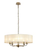Banyan 5 Light Multi Arm Pendant With 60cm x 15cm Organza Shade Champagne Gold/Cream